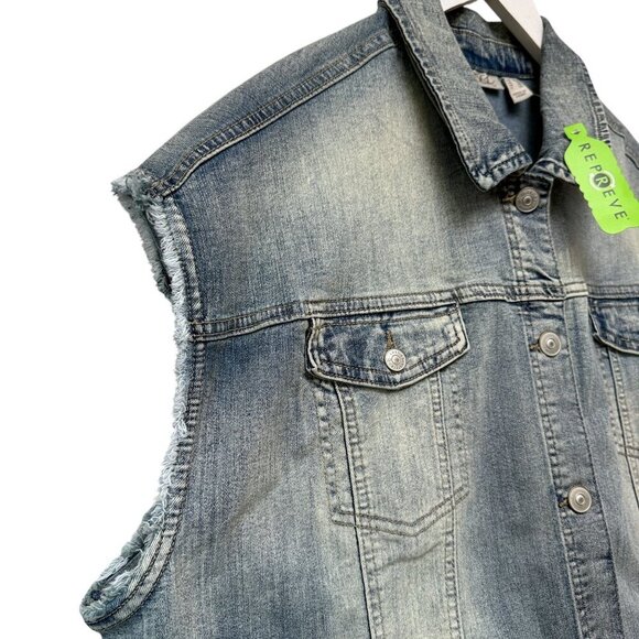 LOGO Lori Goldstein Denim Vest Plus Size 18W Blue Distressed Jean Jacket NEW - Picture 5 of 9
